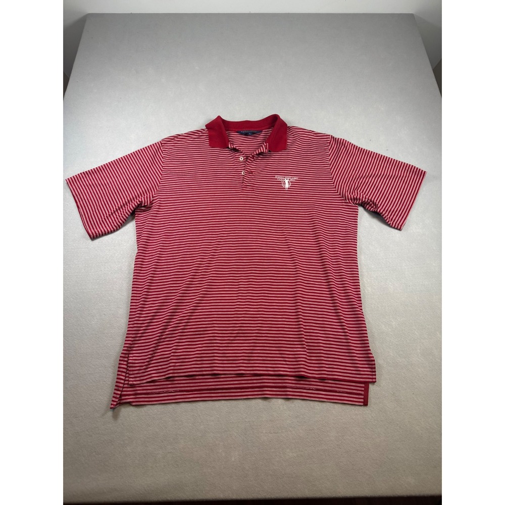 Polo Golf Ralph Lauren Mens Red Striped Pima Cotton Robert Trent Jones Shirt L